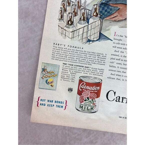 Vintage 1950s Advertising Print Carnation Milk Newborn Baby Ad Mod MCM Ephemera - Picture 2 of 5